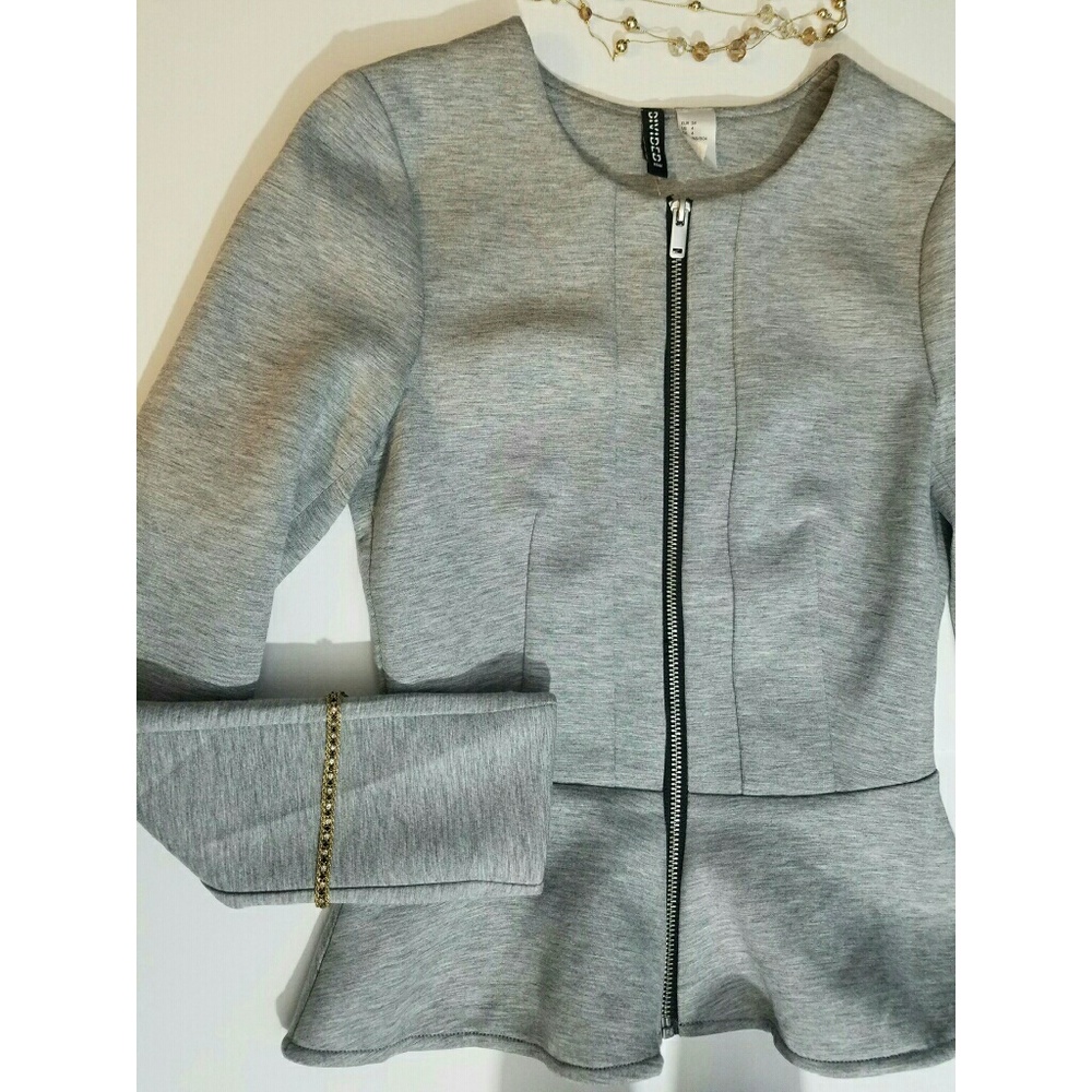 Grey Zip-Up Peplum Divided Top